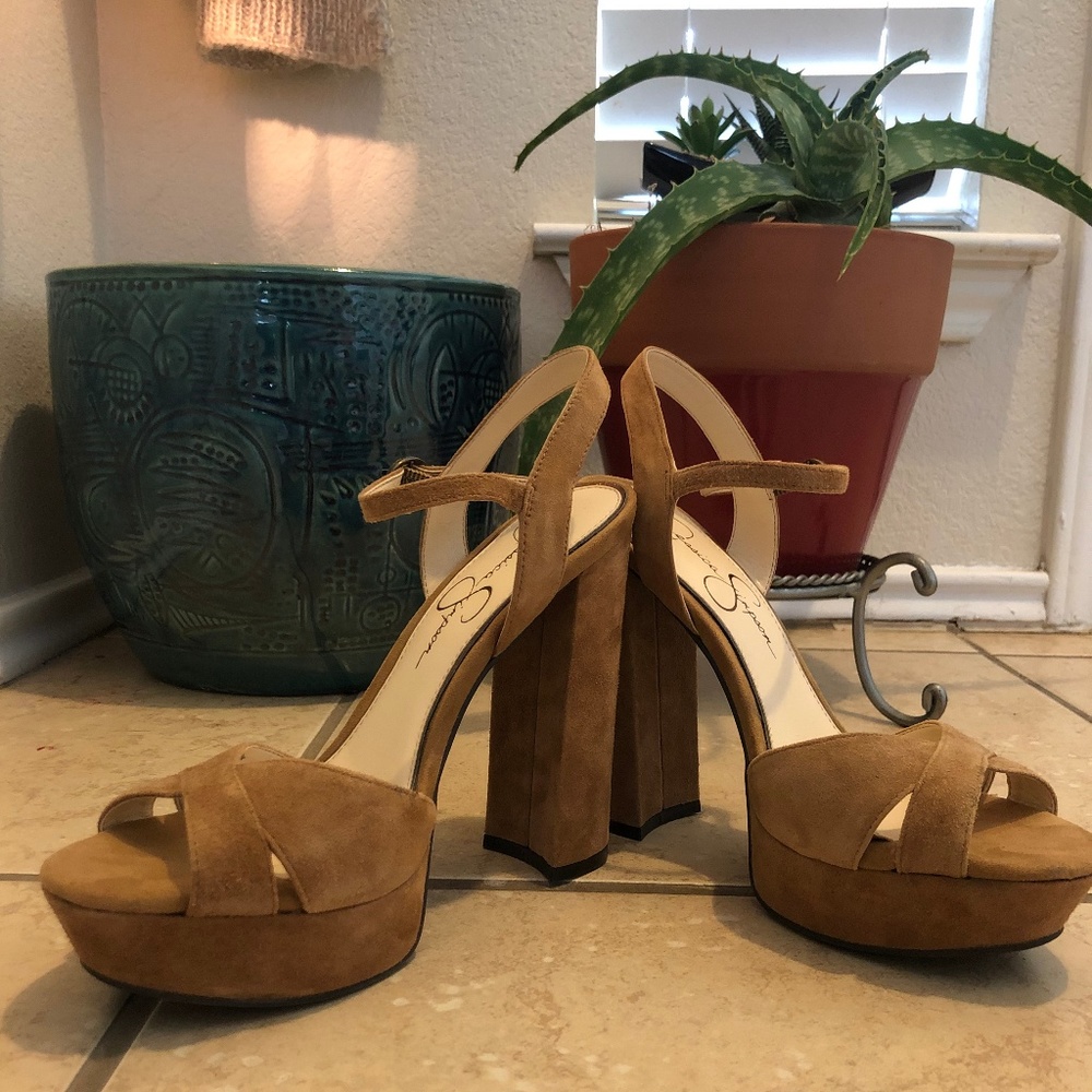 Jessica Simpson Suede Platform Cross-Band Heels